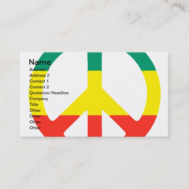 Carte De Visite Symbole de paix de Rasta (Devant)
