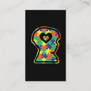 Carte De Visite Symbole de puzzle coloré enfant autiste Silhouett