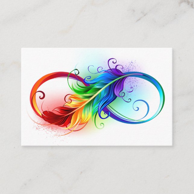 Carte De Visite Symbole d'infini avec plume arc-en-ciel (Devant)