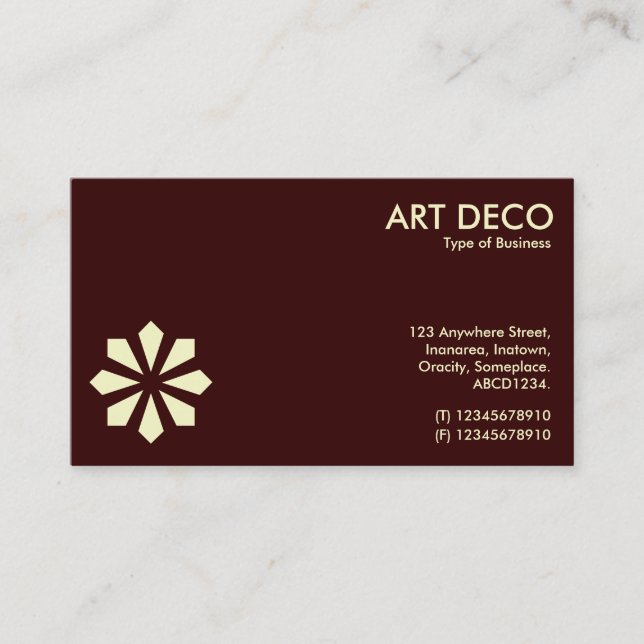 Carte De Visite Symbole Fleur Art Déco Crème - Brown foncé (Devant)
