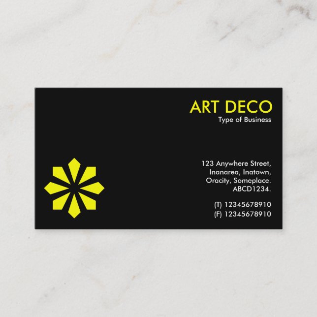Carte De Visite Symbole Fleur Jaune Art Déco - Noir (Devant)