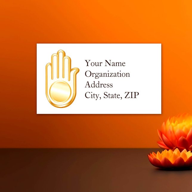 Carte De Visite Symbole Jain (Jain Symbol Business Card. 
Golden Ahimsa symbol of the Jain faith. Customize with your text.)