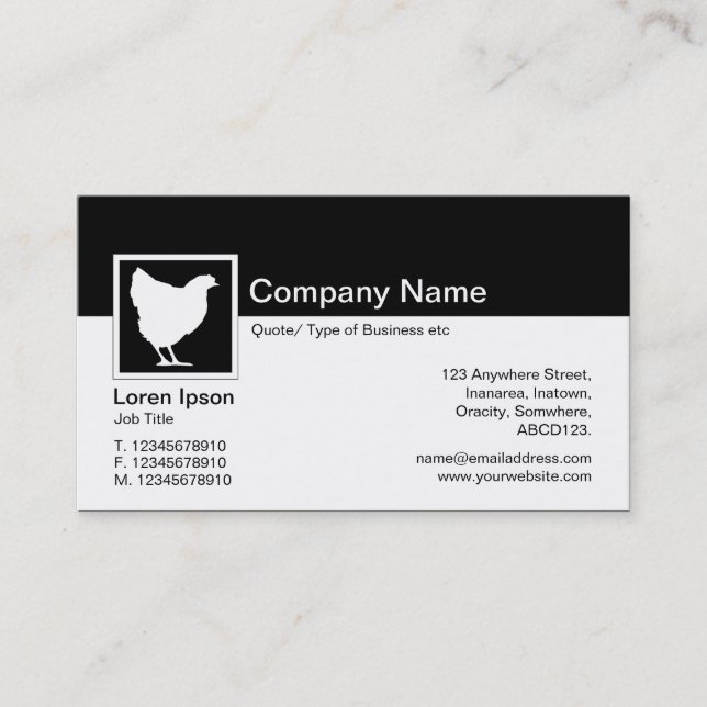 Carte De Visite Symbole moderne - noir et blanc - poulet blanc (Devant)