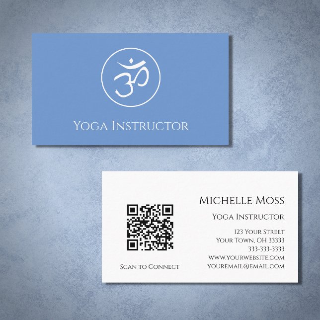 Carte De Visite Symbole Om Instructeur Yoga Simple Bleu (Créateur téléchargé)