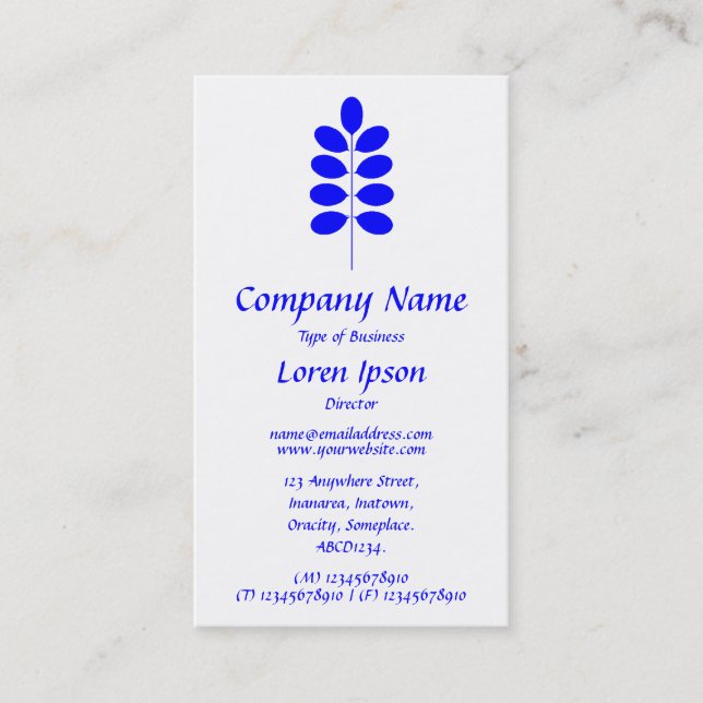 Carte De Visite Symbole plante - Bleu sur blanc (Devant)