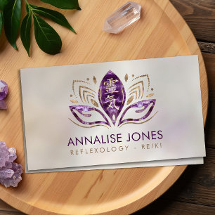 Carte De Visite Symbole Reiki et mains en Lotus Amethyst et Gold