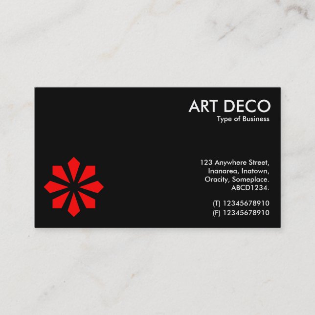 Carte De Visite Symbole rouge de fleur d'art déco - noir (Devant)