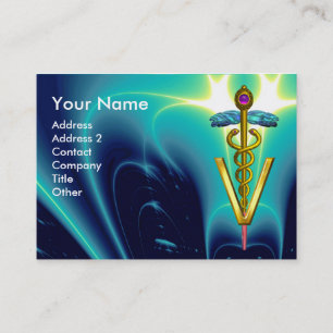 Carte De Visite SYMBOLE VÉTÉRINAIRE DE CADUCE D'OR / Aqua Blue Tur