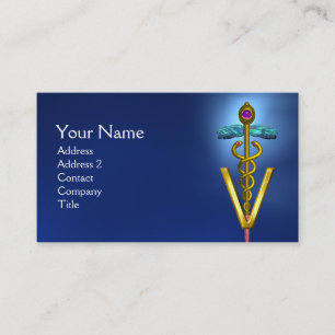 Carte De Visite SYMBOLE VÉTÉRINAIRE DE CADUCE D'OR /Bleu