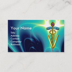 Carte De Visite SYMBOLE VÉTÉRINAIRE DE CADUCE D'OR /Bleu Turquoise