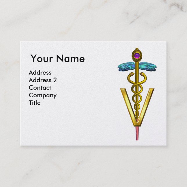 Carte De Visite SYMBOLE VÉTÉRINAIRE DE CADUCE D'OR / Fuchsia blanc (Devant)