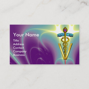 Carte De Visite SYMBOLE VÉTÉRINAIRE DE CADUCE D'OR / Vert pourpre