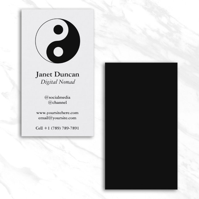 Carte De Visite Symbole Yin et Yang blanc et noir (White and Black Yin and Yang Symbol Business Card)