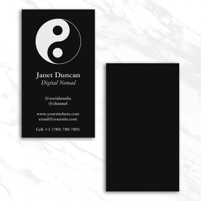 Carte De Visite Symbole Yin et Yang noir et blanc (Black and White Yin and Yang Symbol Business Card)