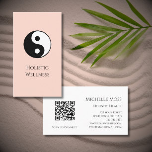 Carte De Visite SYMBOLE YIN Yang Code QR Rose Or simple Holistique