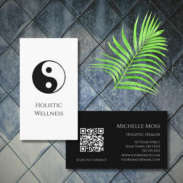 Carte De Visite Symbole Yin Yang simple Wellistic Wellness Code QR (Créateur téléchargé)