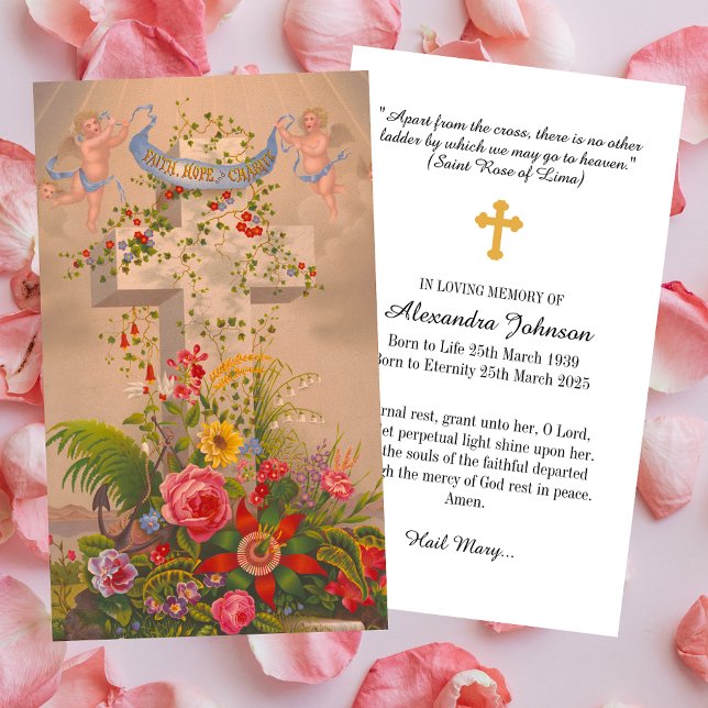Carte De Visite Sympathie pour les funérailles commémoratives de C (Religious Christian Catholic Floral Cross Loving Memory Memorial Loss Funeral Prayer Sympathy Card)