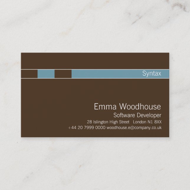 Carte De Visite Syntaxe Chocolat Brown & Cornflower Bleu (Devant)