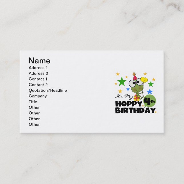 Carte De Visite T-shirts et cadeaux 4th Birthday Frog Hoppy (Devant)