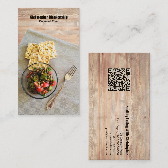 Carte De Visite Table en bois Définition du code QR du chef person (Devant / Derrière)