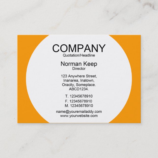 Carte De Visite Table ronde - Blanc avec orange FF9900 (Devant)