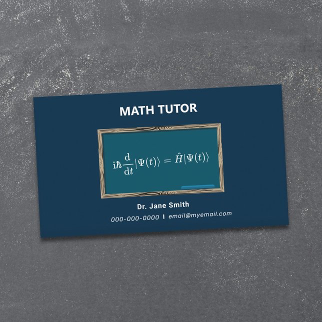 Carte De Visite Tableau de bord et équation Math Tutor Bleu foncé (Chalkboard & Equation Math Tutor Dark Blue Business Card)