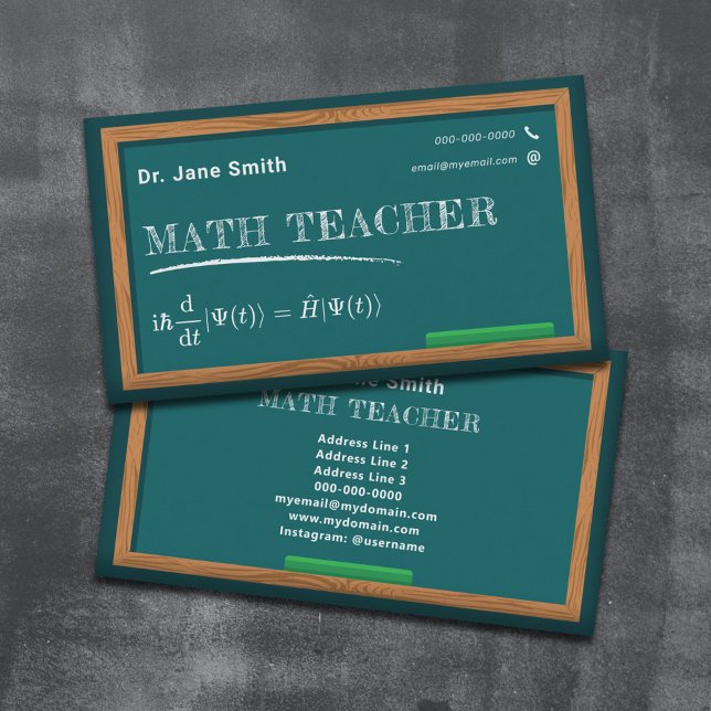 Carte De Visite Tableau de bord et équation Professeur de mathémat (Chalkboard & Equation Math Teacher Business Card)