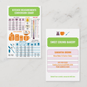 Carte De Visite Tableau de conversion de cuisine Boulangerie sucré