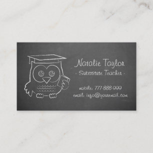 Carte De Visite Tableau Noir Gris Chouette Mignonne Dessin Profess