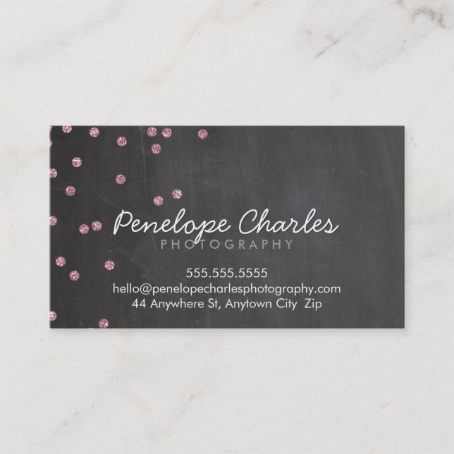 Carte De Visite Tableau noir POINTS parties scintillant rose bébé  (Devant)