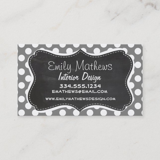 Carte De Visite Tableau noir rétro; Pois gris foncé (Devant)