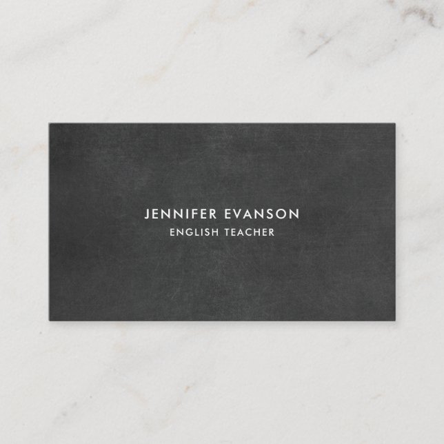 Carte De Visite Tableau Noir Simple Blanc et Noir pour Enseignant (Devant)