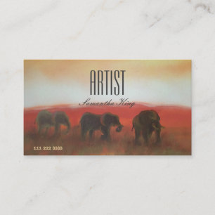 Carte De Visite Tableau peint Afrique Animaux Coucher de soleil Ar