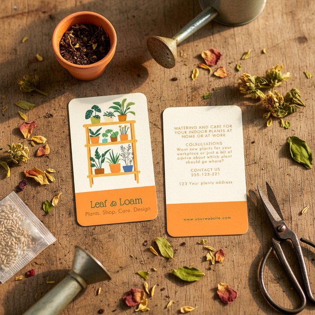 Carte De Visite Tablette en terre cuite amusante Plante écran (Terracotta fun House Plant display Shelf Business Card)