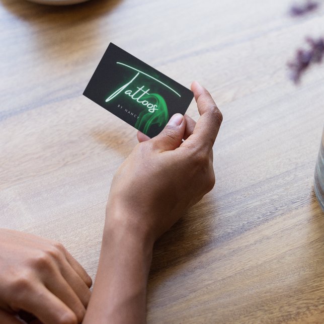Carte De Visite Tabouret vert et tatouages fumés Script manuscrit (Créateur téléchargé)