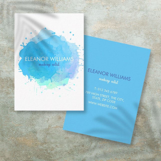 Carte De Visite Tache d'aquarelle bleue moderne chic (Chic Modern Blue Watercolor Blot Business Card)
