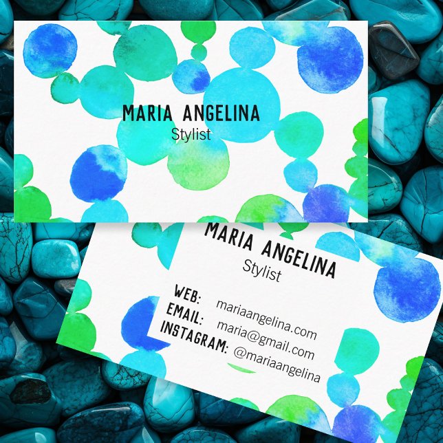 Carte De Visite Taches et points d'aquarelle bleu-vert (Watercolor Spots and Dots Blue Green Business Card
)