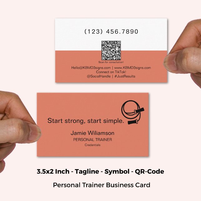 Carte De Visite Tagline QR Orange (3.5x2 Inch, Approachable Personal Trainer Tagline QR Orange Business Card)