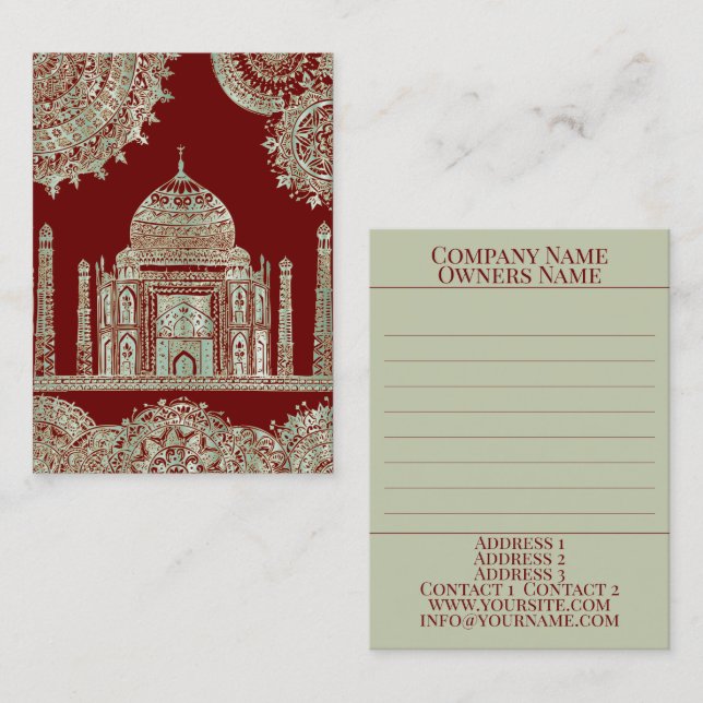 Carte De Visite Taj Mahal - Style bohémien oriental (Devant / Derrière)