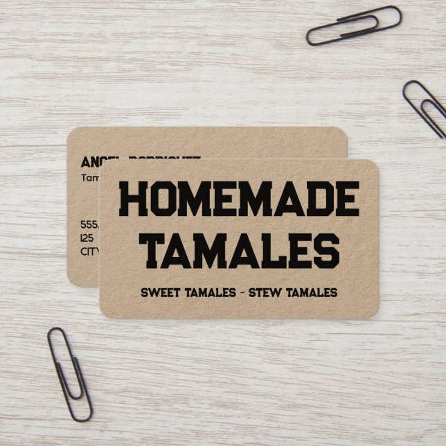 Carte De Visite Tamales Kraft fait maison (Devant/Arrière en situation)