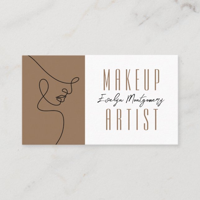 Carte De Visite Tan Black QR Code Script Makeup Business Card (Devant)