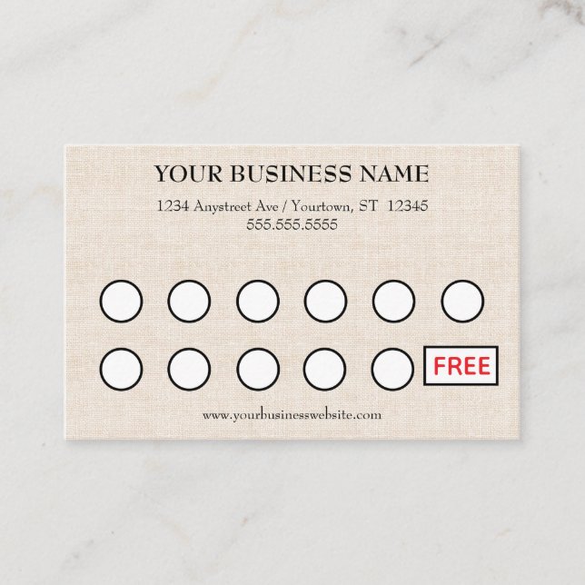 Carte De Visite Tan Linen Look Generic Customer Rewards (Devant)
