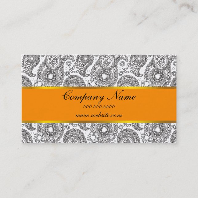 Carte De Visite Tangerine Black Paisley (Devant)