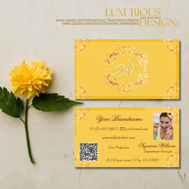 Carte De Visite Tangérine orange Monogramme photo Code QR (Créateur téléchargé)