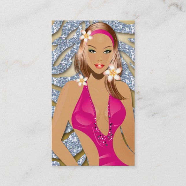Carte De Visite Tannage maillot de bain Sparkle Zebra Silver Gold (Devant)
