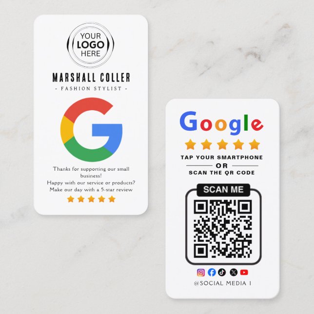 Carte De Visite Tap to Review Google Review QR Code Google Ratings (Devant / Derrière)