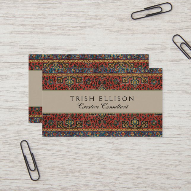 Carte De Visite Tapis persan rouge bleu classique (Devant/Arrière en situation)