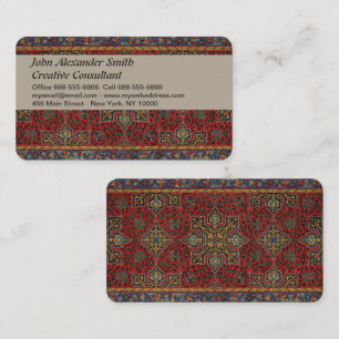 Carte De Visite Tapis persan vintage motif rouge bleu arabesque