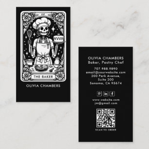 Carte De Visite Tarot Baker Black White Pâtissier qr cODE