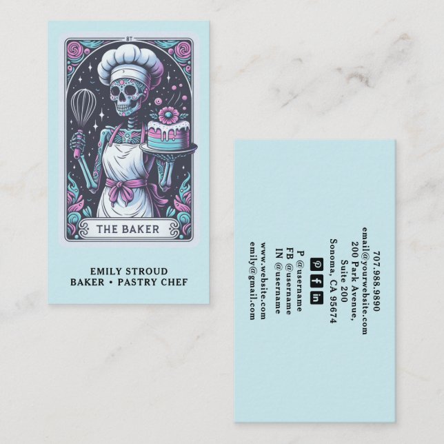 Carte De Visite Tarot Baker Pastry Chef Dessert Caterer (Devant / Derrière)